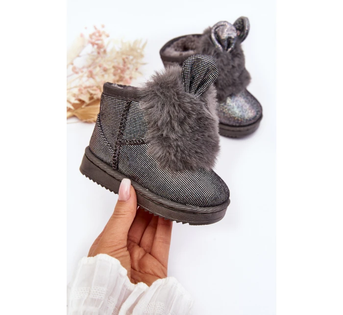 Dětské zimní boty s kožešinovou výplní a ušima šedé Betty