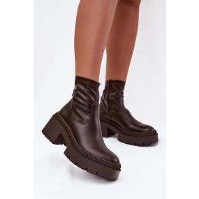 Dámské kotníkové boty s masivním podpatkem a platformou Ekologická kůže hnědé Elvianne