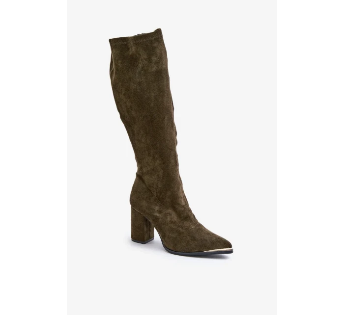 Eko Semišové Kozačky Na Podpatku Tmavě Zelené model 20865230 - Kesi Eko Semišové Kozačky Na Podpatku Tmavě Zelené model 20865230 - Kesi