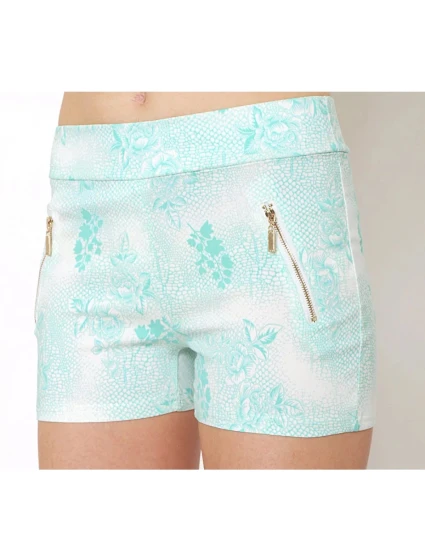 Dámské bavlněné elastické šortky BLACK&FISH zdobené zipy korálová/mint/béžová - BLACK&FISH Dámské bavlněné elastické šortky BLACK&FISH zdobené zipy korálová/mint/béžová - BLACK&FISH