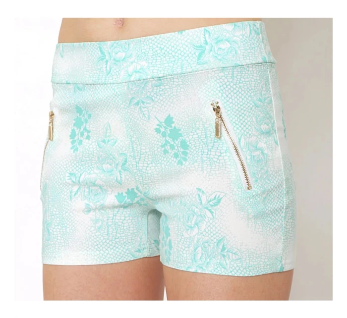 Dámské bavlněné elastické šortky BLACK&FISH zdobené zipy korálová/mint/béžová - BLACK&FISH Dámské bavlněné elastické šortky BLACK&FISH zdobené zipy korálová/mint/béžová - BLACK&FISH