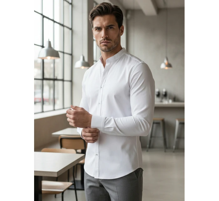 Pánská neformální košile SLIM FIT se stojáčkem bílá FashionStreet DX2608