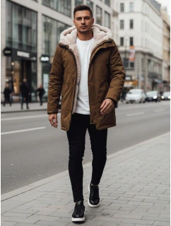 Pánská zimní bunda parka s kapucí tmavě béžová FashionStreet TX4964z