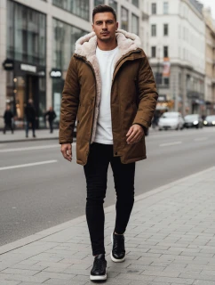 Pánská zimní bunda parka s kapucí tmavě béžová FashionStreet TX4964z