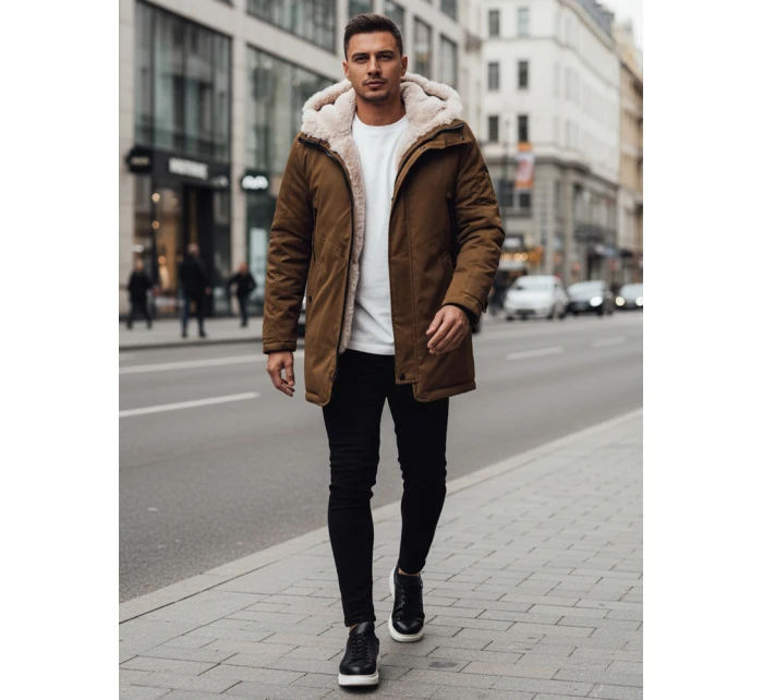 Pánská zimní bunda parka s kapucí tmavě béžová FashionStreet TX4964z Pánská zimní bunda parka s kapucí tmavě béžová FashionStreet TX4964z