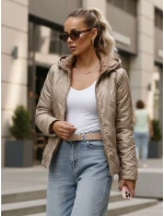Kurtka damska pikowana lekko ocieplana z kapturem taupe TY5633