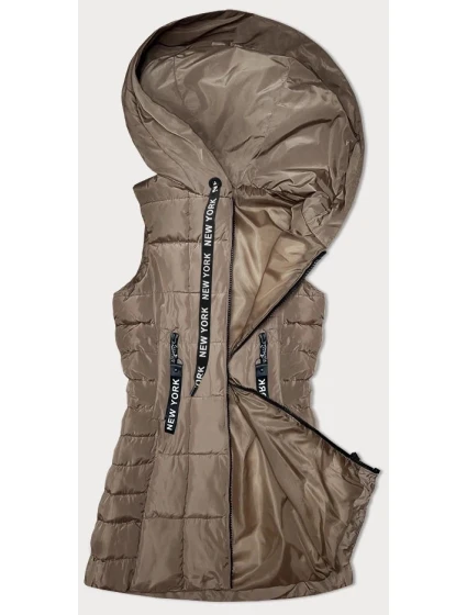 Tmavě béžová dámská vesta s kapucí model 21339612 - S'WEST Tmavě béžová dámská vesta s kapucí model 21339612 - S'WEST