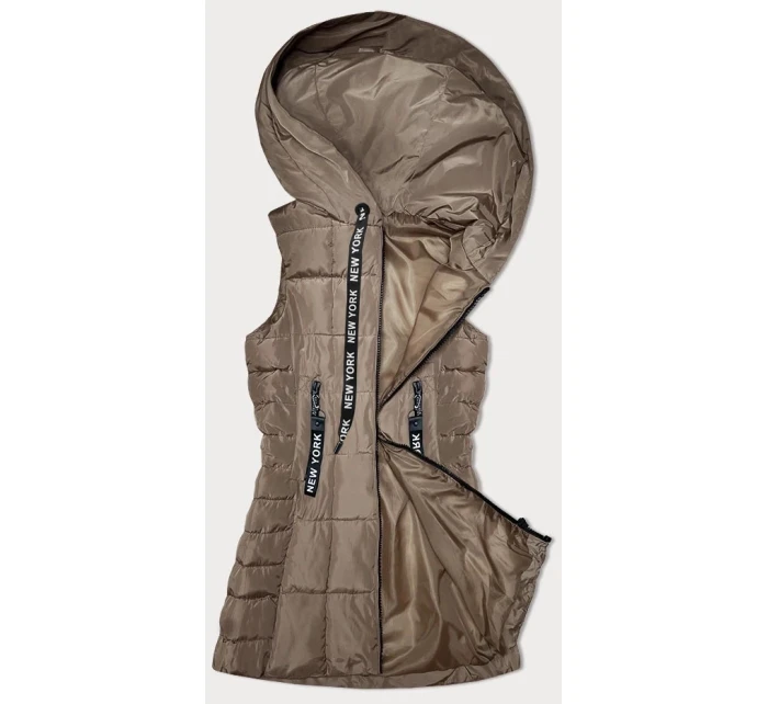 Tmavě béžová dámská vesta s kapucí model 21339612 - S'WEST Tmavě béžová dámská vesta s kapucí model 21339612 - S'WEST