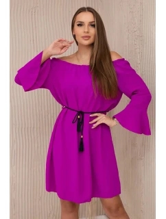 Šaty zavázané v pase se stahovací šňůrkou tmavě fialová