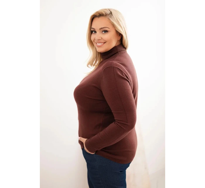 Dámský svetr Plus Size z viskózy model 21321810 střihu hnědý - K-Fashion
