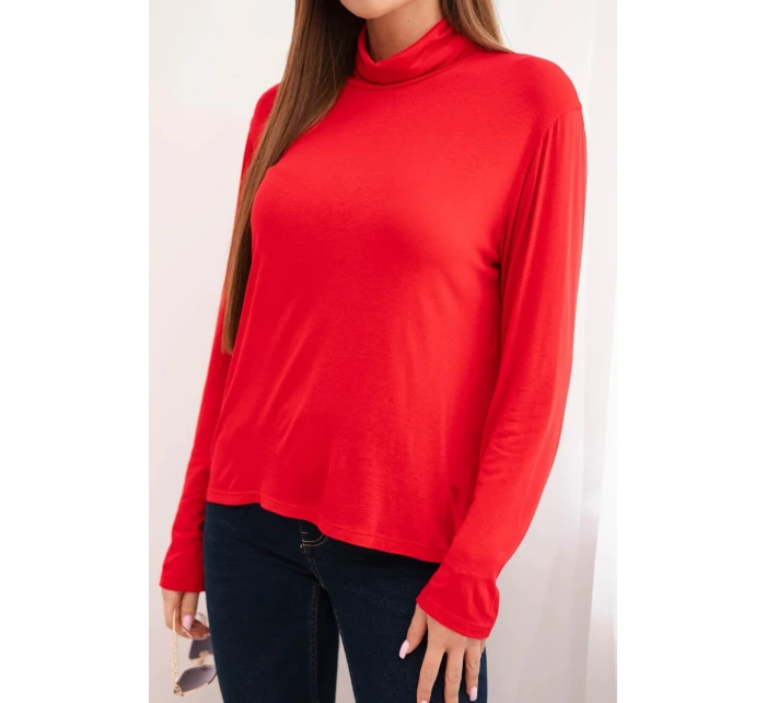 Dámská viskózová blůza s rolákem a dlouhým rukávem červená