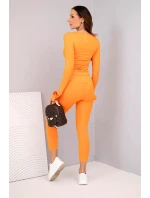 Dámský komplet z žebrované viskózy s dlouhým rukávem a legínami oranžový