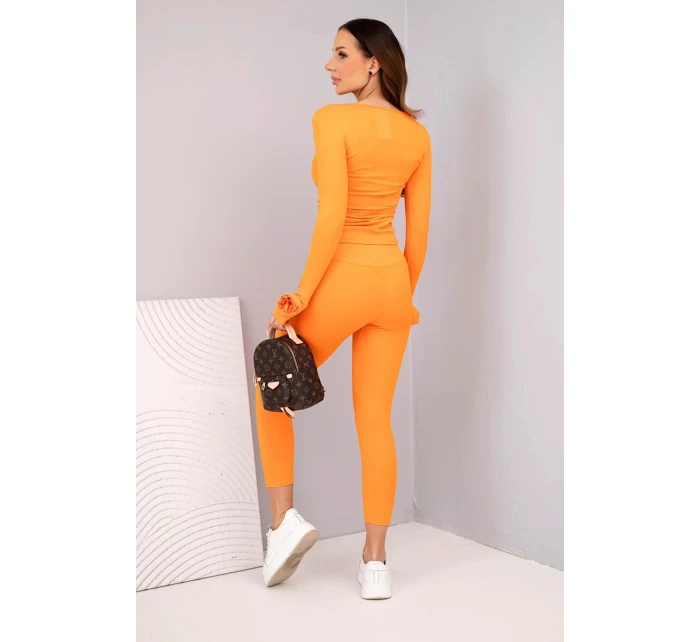 Dámský komplet z žebrované viskózy s dlouhým rukávem a legínami oranžový
