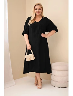 Dámské šaty plus size z bavlněného mušelínu s výstřihem do V černá