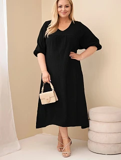 Dámské šaty plus size z bavlněného mušelínu s výstřihem do V černá