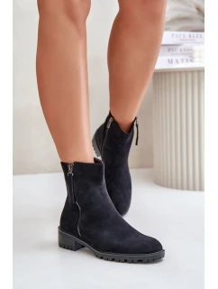 Botky Z Eko Semiše Na Plochém Podpatku Černé model 21676699 - Boto