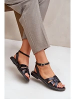 Zazoo model 21682196 Ploché Dámské Kožené Sandály Černé - Boto Zazoo model 21682196 Ploché Dámské Kožené Sandály Černé - Boto