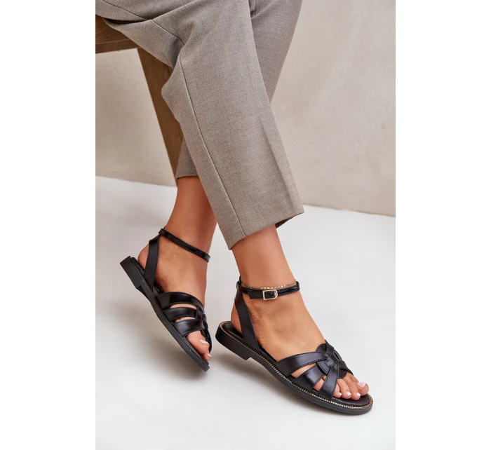 Zazoo model 21682196 Ploché Dámské Kožené Sandály Černé - Boto Zazoo model 21682196 Ploché Dámské Kožené Sandály Černé - Boto