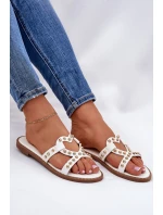 Zdobené Ploché Pantofle Dámské Bílé Adivrae Zdobené Ploché Pantofle Dámské Bílé Adivrae