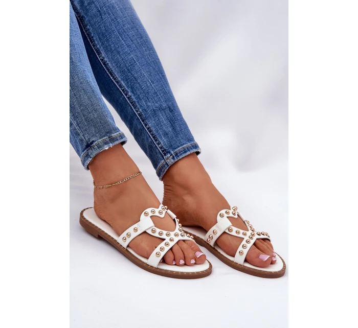 Zdobené Ploché Pantofle Dámské Bílé Adivrae Zdobené Ploché Pantofle Dámské Bílé Adivrae