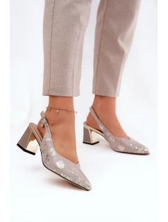 Kožené Dámské Sandály Na Podpatku Se Špičatými Špičkami Zlaté-Stříbrné Vinceza 66733