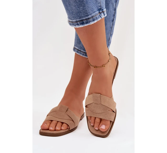 Dámské ploché sandály s pásky Eko Zamszové Béžové Florane