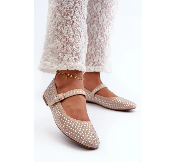 Ekologické semišové baleríny zdobené béžovými kamínky Tinara Ekologické semišové baleríny zdobené béžovými kamínky Tinara