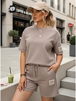Dámská viskózová souprava s motýlem a šortkami v barvě moka FashionStreet AY1193
