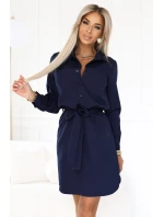 Košilové šaty s kapsami a vázáním tmavě modré model 21290288 - numoco