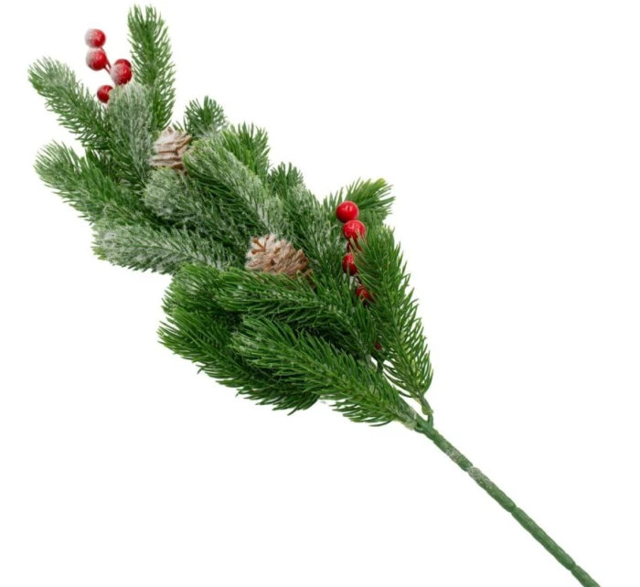 OZDOBNÁ BOROVÁ VĚTEV S JEŘABINAMI A ŠIŠKAMI 60 CM