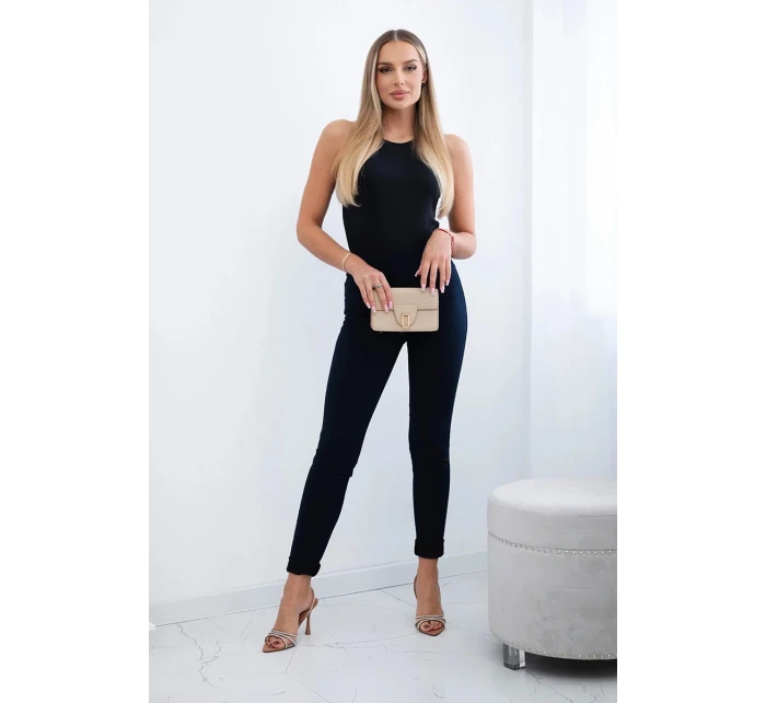 Bavlněné kalhoty se zirkony na zadních kapsách námořnická modř