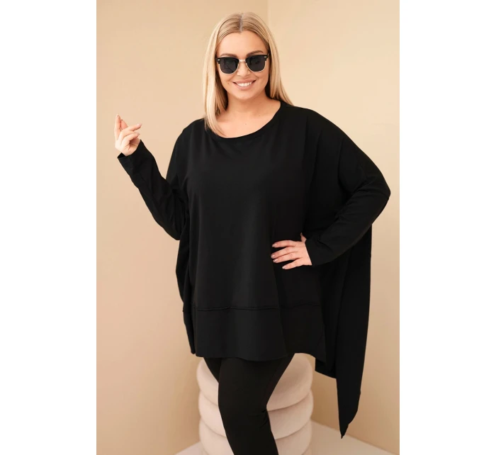 Dámská tunika Plus Size z bavlny s asymetrickým spodním lemem černá Dámská tunika Plus Size z bavlny s asymetrickým spodním lemem černá