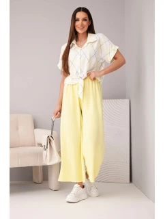 Dámský komplet viskózová košile s vázáním a kalhoty s gumou žlutý