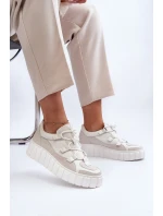 Dámské kožené sportovní boty na platformě M01/1 Zazoo světle béžové