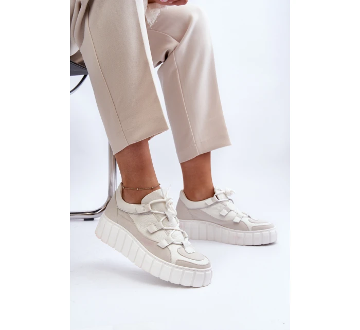 Dámské kožené sportovní boty na platformě M01/1 Zazoo světle béžové