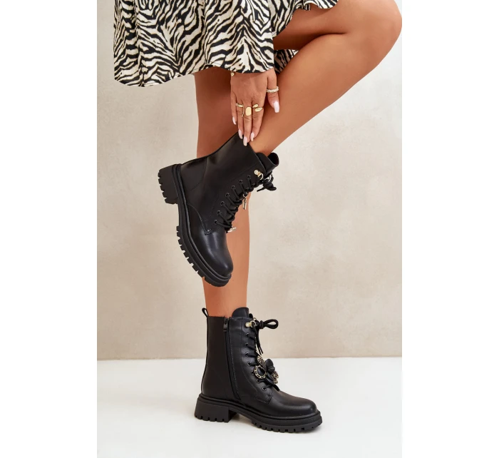 Ekokožené Boty Worker Dámské S Připínáky Černé Rianael Ekokožené Boty Worker Dámské S Připínáky Černé Rianael