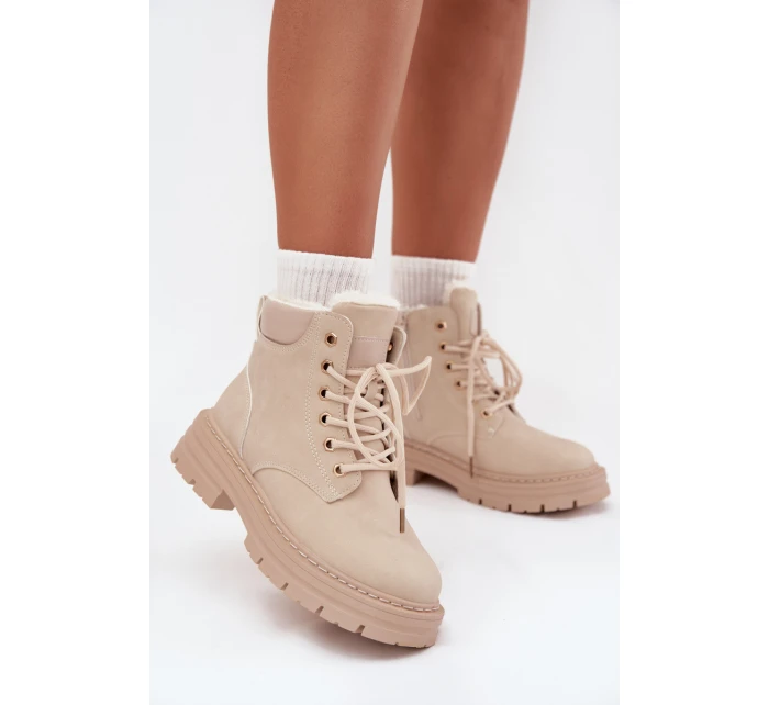 Dámské zimní boty s kožíškem na zip světle béžové Tharika