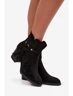 Dámské kozačky na podpatku s třásněmi Černé model 21714357 - Boto