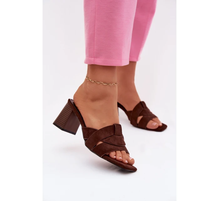 Dámské páskové sandály na podpatku Eko semišové Čokoládové Corivelle