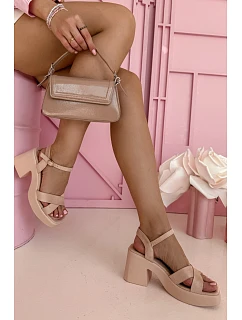 Dámské sandály na masivním podpatku z eko semiše světle růžové Tereza