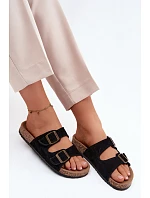 Semišové pantofle na korkové podrážce s přezkami Černé Tavira