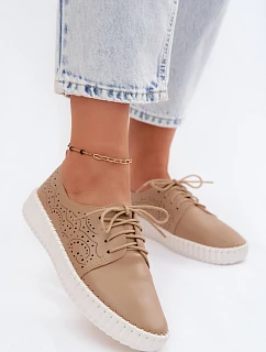 Dámské perforované polobotky s šněrováním tmavě béžové model 22133923 - Boto