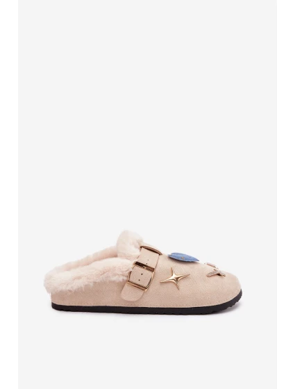 Dámské domácí pantofle se sponou a kožíškem – béžové Thalora Dámské domácí pantofle se sponou a kožíškem – béžové Thalora