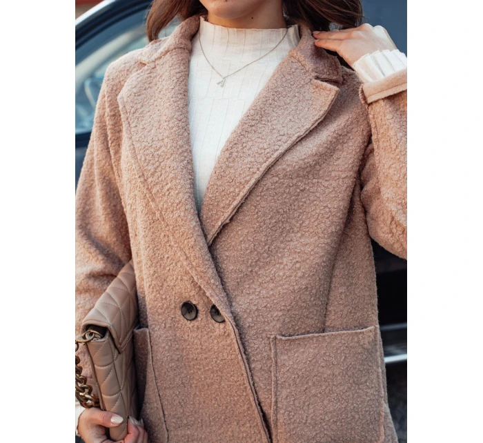 Dámský oversize dlouhý kabát z kůže béžový Dstreet model 21981938 - FashionStreet