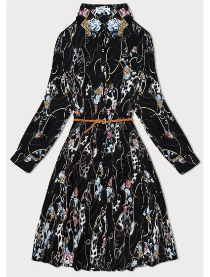 Černé květované dámské plisované šaty s límečkem (Z-56) Černé květované dámské plisované šaty s límečkem (Z-56)