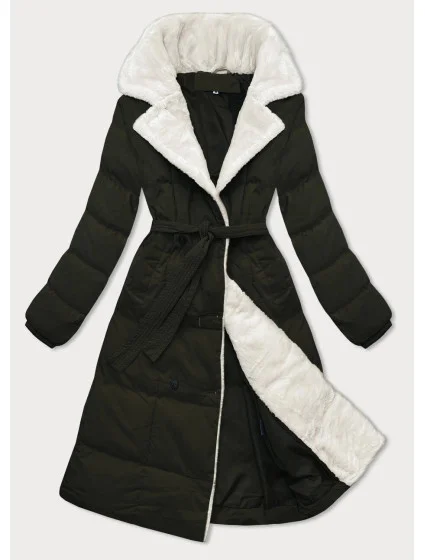 Dámský zimní kabát v barvě army s kožešinovým límcem J Style (16M9168-136) Dámský zimní kabát v barvě army s kožešinovým límcem J Style (16M9168-136)