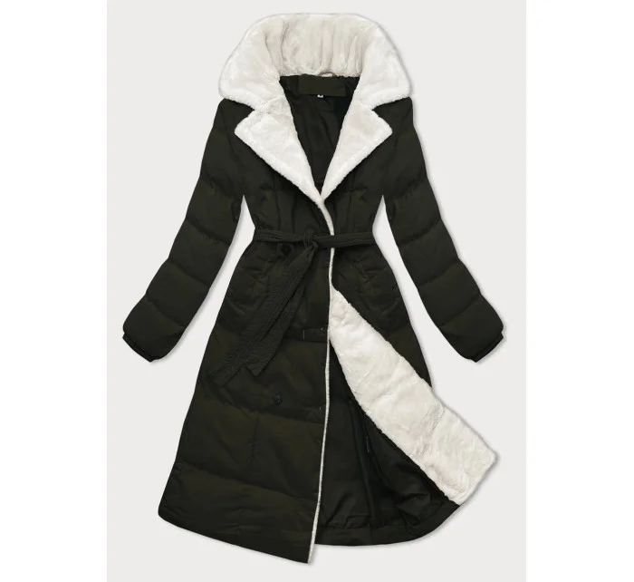 Dámský zimní kabát v barvě army s kožešinovým límcem J Style (16M9168-136) Dámský zimní kabát v barvě army s kožešinovým límcem J Style (16M9168-136)