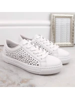 Skórzane buty W białe model 22018131 - Rieker