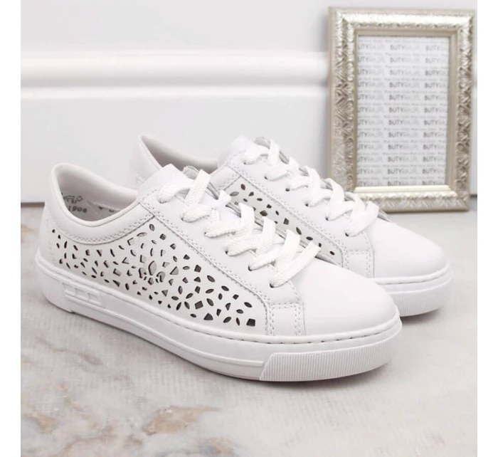 Skórzane buty W białe model 22018131 - Rieker