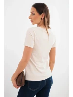 Dámská viskózová žebrovaná halenka s ozdobným výstřihem v dekoltu béžová